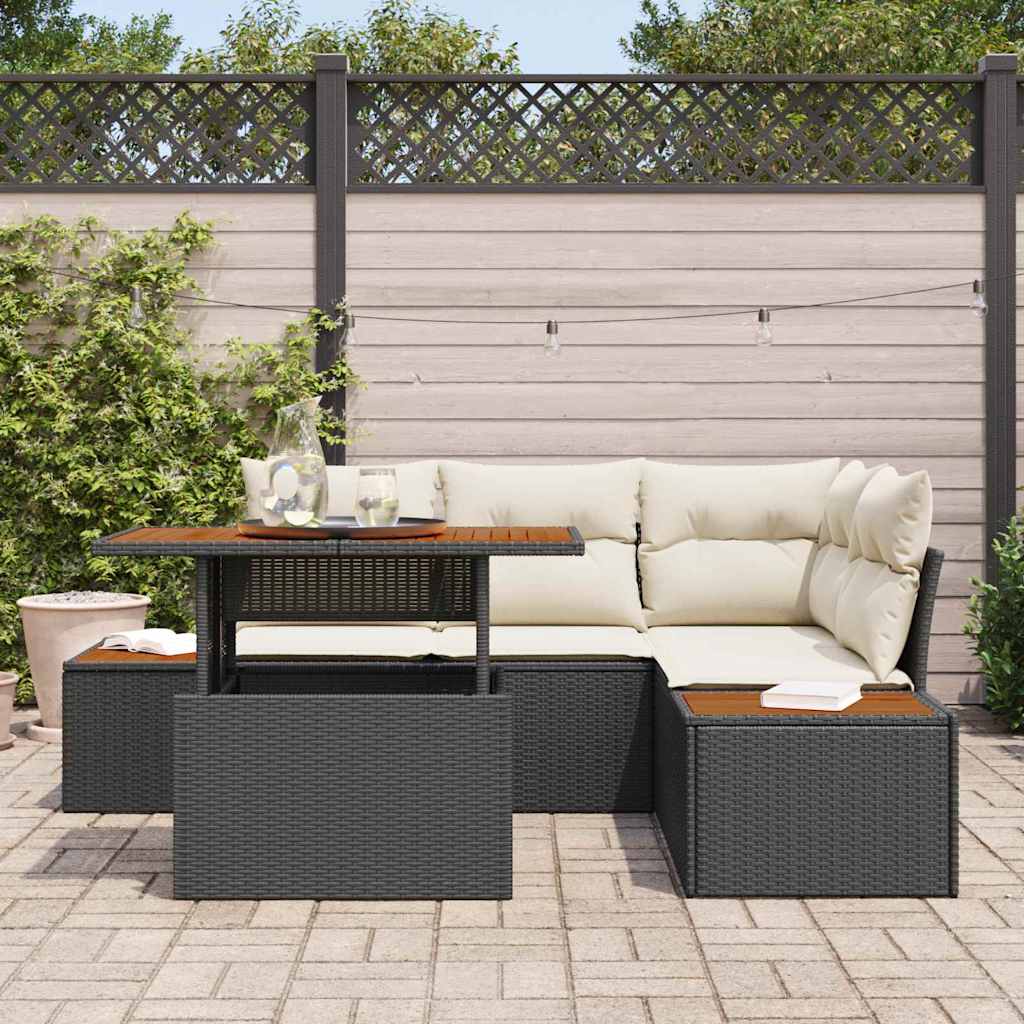 Garten Essgruppe mit Kissen, 5-teilig, Schwarz/Beige