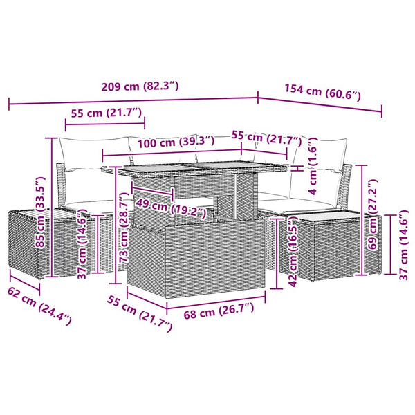Garten Essgruppe mit Kissen, 5-teilig, Schwarz/Beige