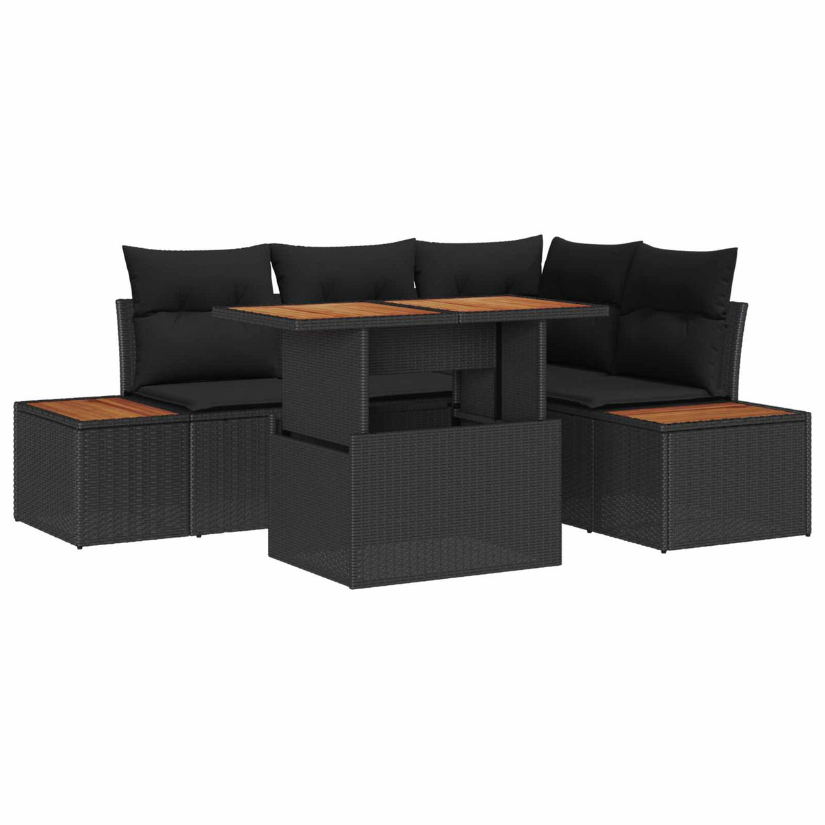 vidaXL 5-Piece Garden Dining Set with Cushions Black and Brown