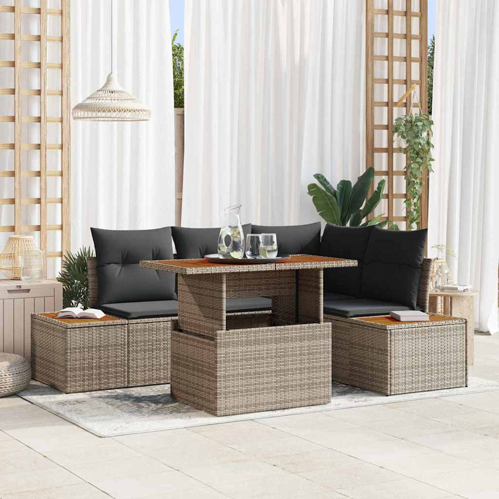vidaXL Garden Dining Set with Cushions 5 pcs Grey and Brown