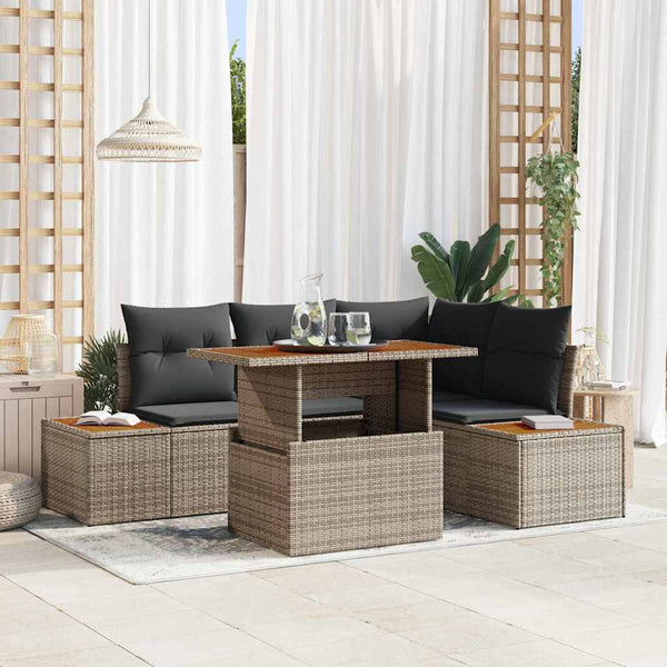 vidaXL Garden Dining Set with Cushions 5 pcs Grey and Brown