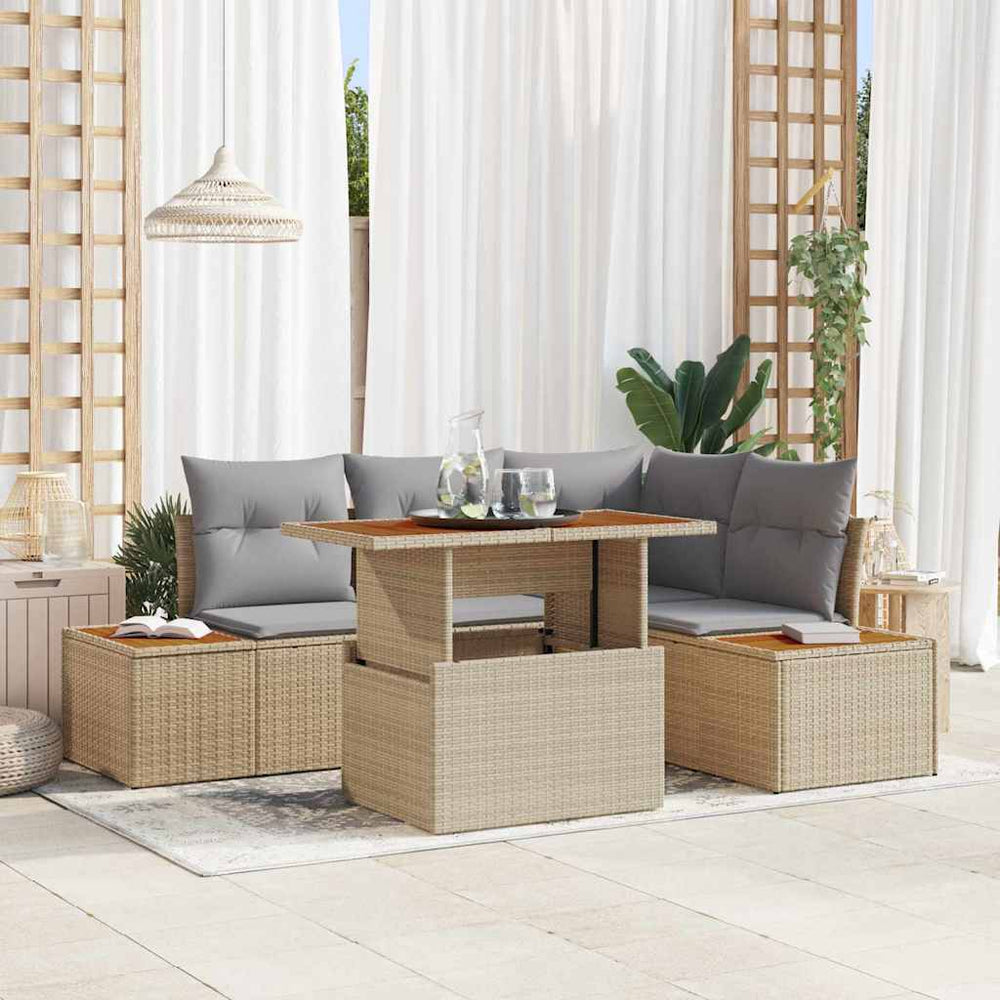 vidaXL Garden Dining Set with Cushions 5 pcs Beige and Grey