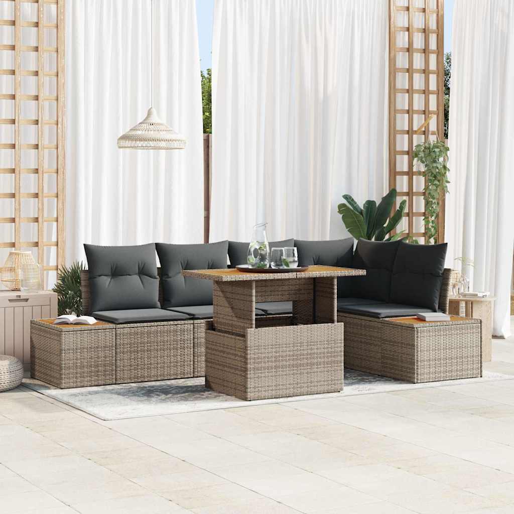 vidaXL Garden Dining Set with Cushions 6 pcs Grey and Brown