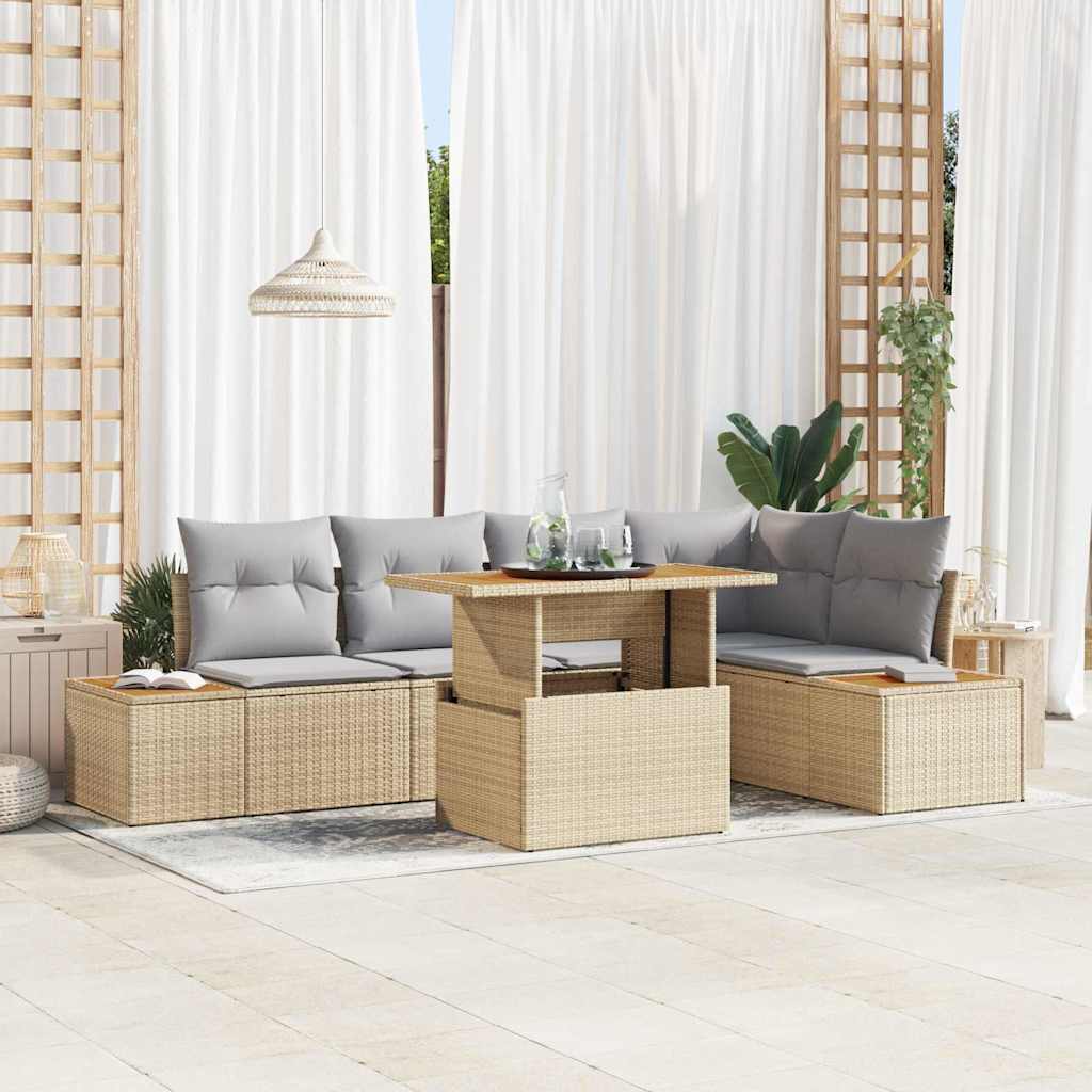 vidaXL Garden Dining Set with Cushions 6 pcs Beige and Gray