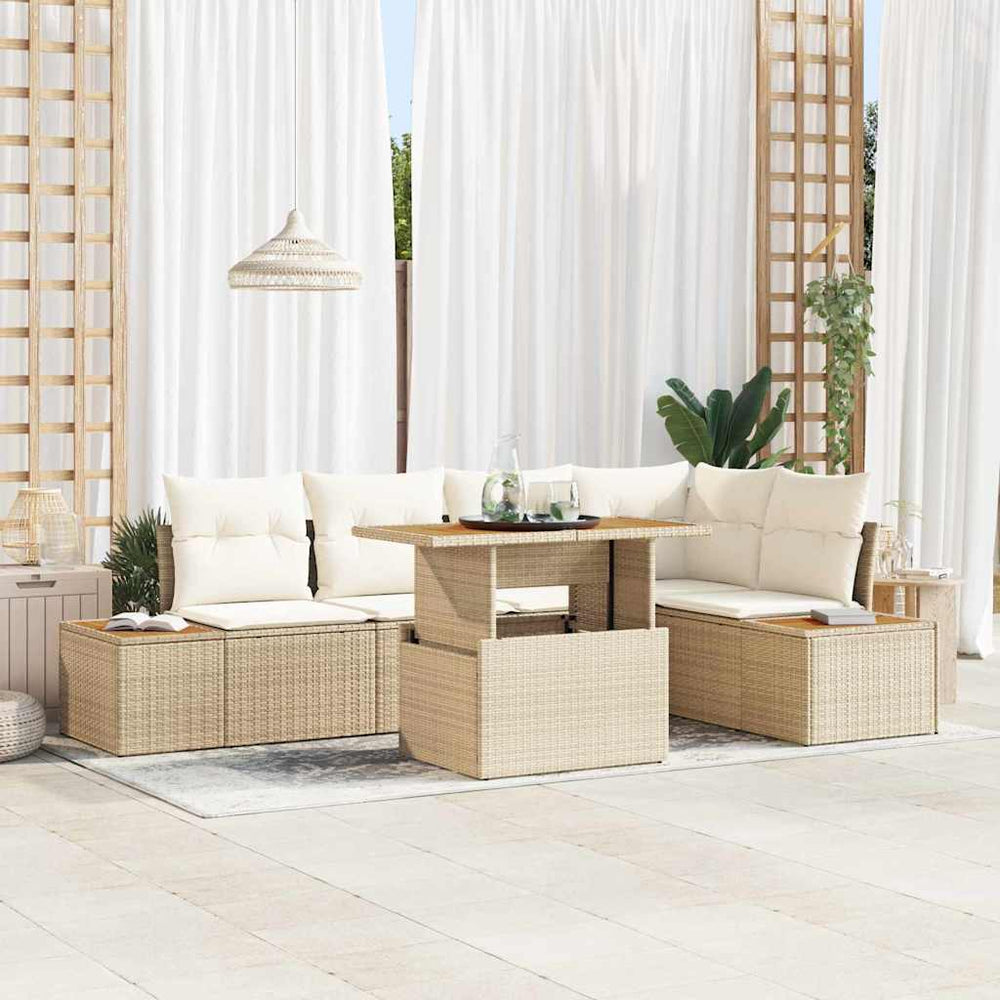 Garten Essgruppe Beige mit Kissen 6-teilig