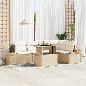 Garten Essgruppe Beige mit Kissen 6-teilig