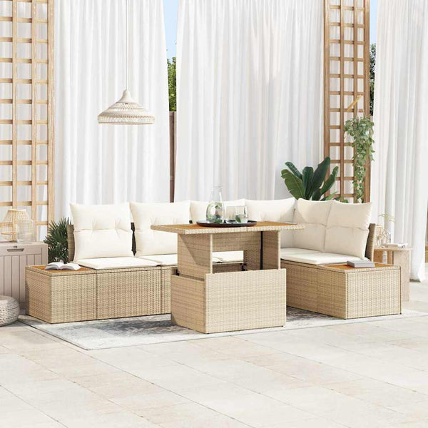 Garten Essgruppe Beige mit Kissen 6-teilig