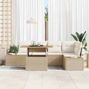 Garten Essgruppe Beige mit Kissen 6-teilig