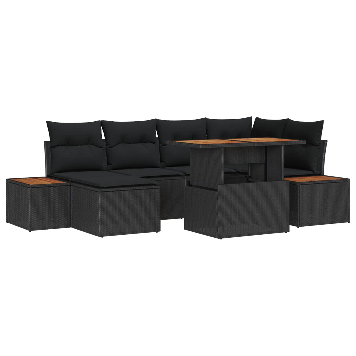 vidaXL Garden Dining Set with Cushions 7 pcs Black and Brown