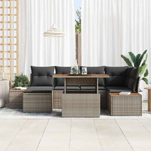 vidaXL Garden Dining Set with Cushions 7 pcs Grey and Brown