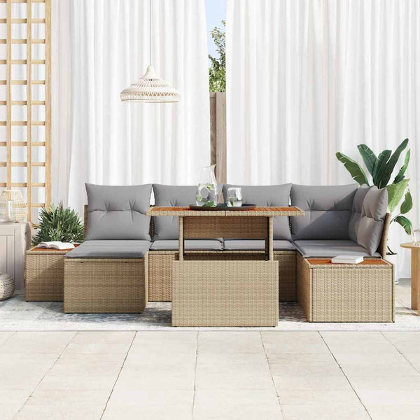vidaXL Garden Dining Set with Cushions 7 pcs Beige and Grey
