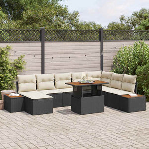 Garten Essgruppe mit Kissen, 9-teilig, Schwarz/Beige