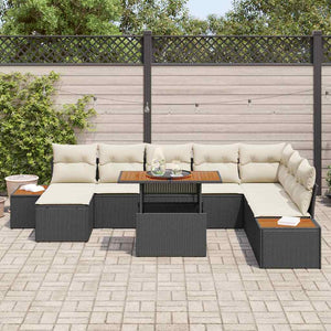 Garten Essgruppe mit Kissen, 9-teilig, Schwarz/Beige