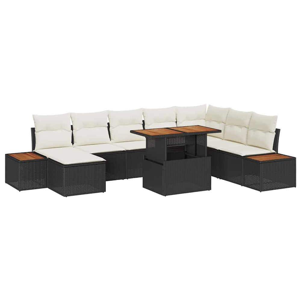 Garten Essgruppe mit Kissen, 9-teilig, Schwarz/Beige