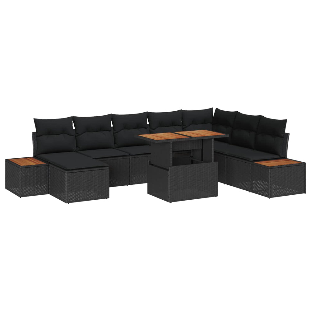 vidaXL Garden Dining Set with Cushions 9 pcs Black and Brown