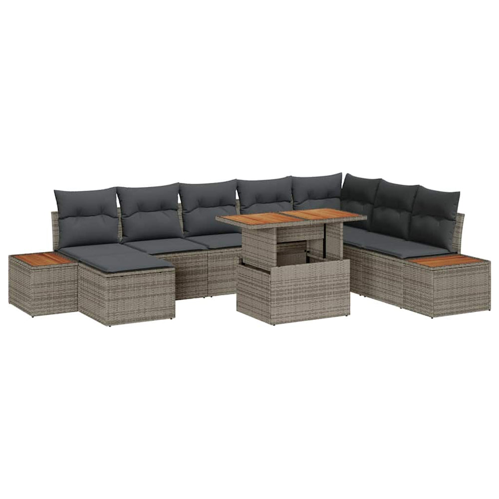 vidaXL Garden Dining Set with Cushions 9 pcs Grey and Brown