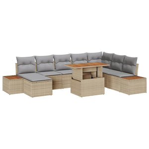 vidaXL Outdoor Dining Set with Cushions 9 pcs Beige and Grey