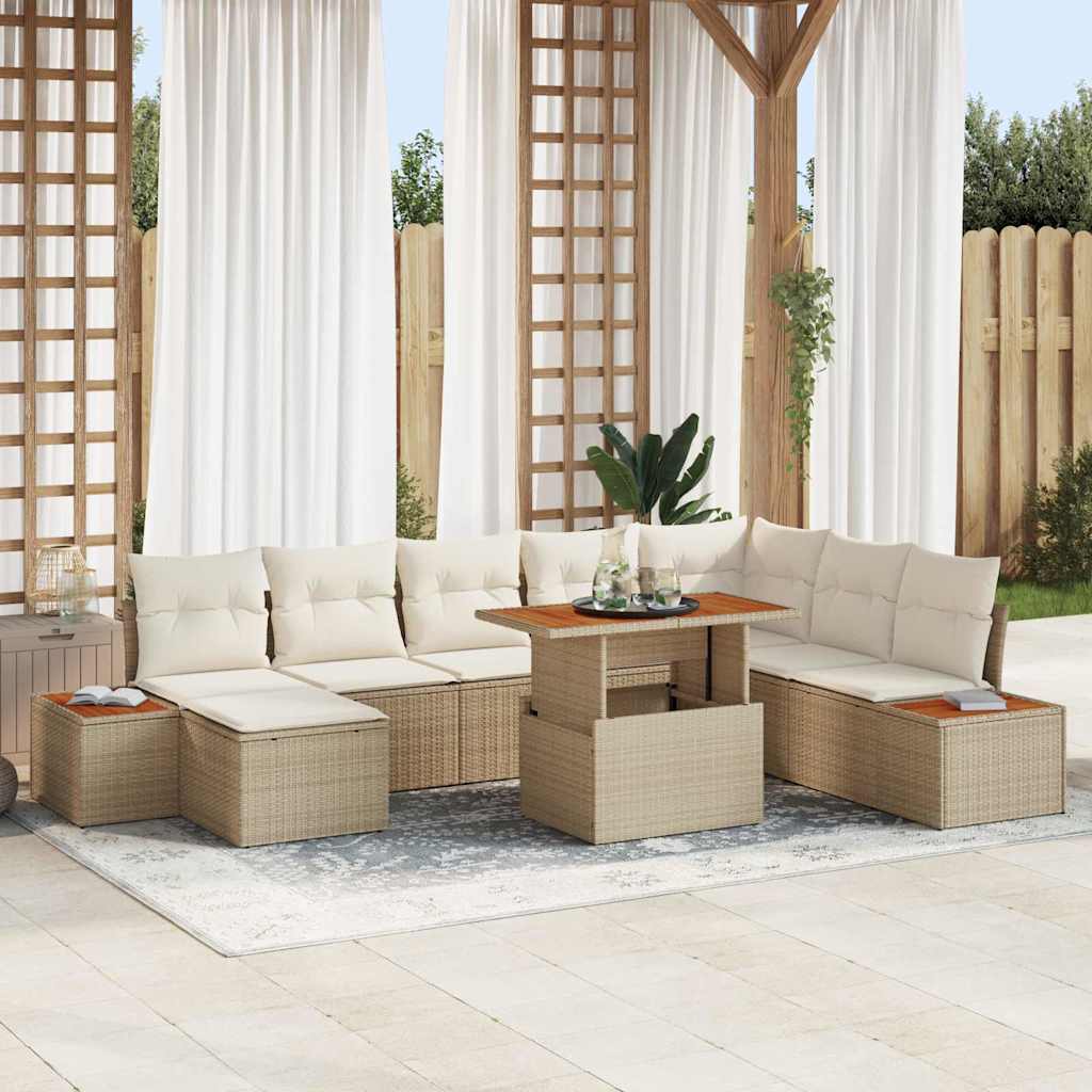 vidaXL Garden Dining Set with Cushions 9 pcs Beige and Cream