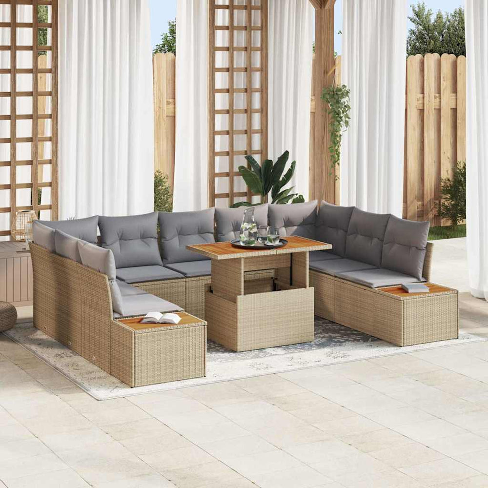 Garten Essgruppe Beige & Grau mit Kissen, 10-teilig