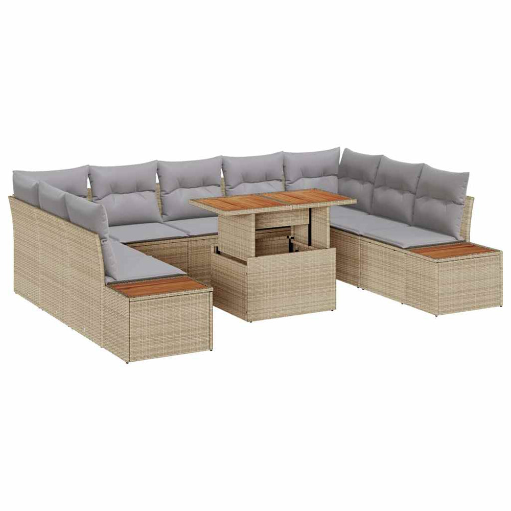 Garten Essgruppe Beige & Grau mit Kissen, 10-teilig