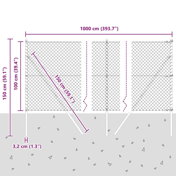 vidaXL Fence Posts Green 10 x 1 m (40 x 40 mm Mesh) Steel and PVC