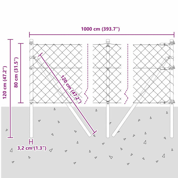 vidaXL Fence Post Green 10 x 0.8 m (60 x 60 mm Mesh) Steel and PVC
