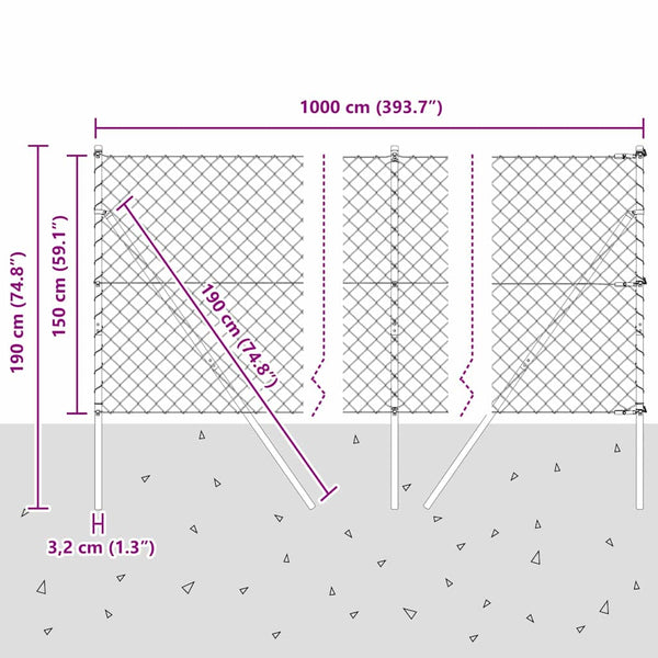 vidaXL Fence Posts Green 10 x 1.5 m (60 x 60 mm Mesh) Steel and PVC