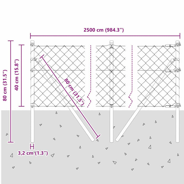 vidaXL Green Fence Post 25 x 0.4 m (60 x 60 mm Mesh) Steel and PVC