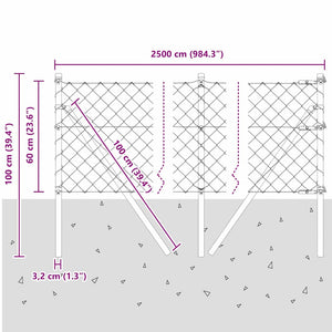 vidaXL Fence Post Green 25 x 0.6 m (60 x 60 mm Mesh) Steel and PVC