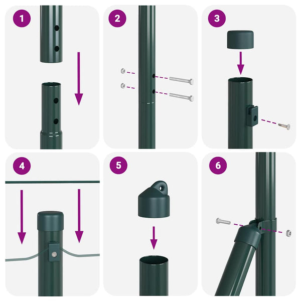 vidaXL Fence Post Green 25 x 1.2 m (60 x 60 mm Mesh) Steel and PVC