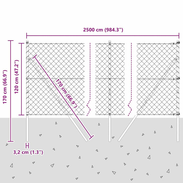 vidaXL Fence Post Green 25 x 1.2 m (60 x 60 mm Mesh) Steel and PVC