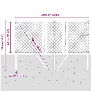 vidaXL Fence Post Grey 10 x 0.6 m (40 x 40 mm Mesh) Steel and PVC