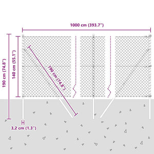 vidaXL Fence Post Grey 10 x 1.4 m (40 x 40 mm Mesh) Steel and PVC