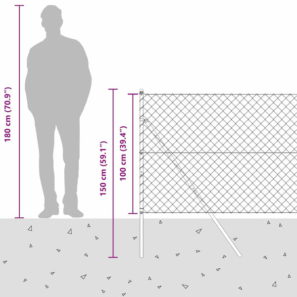 vidaXL Fence Post Grey 10 x 1 m (60 x 60 mm Mesh) Steel and PVC