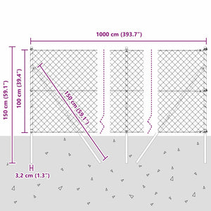 vidaXL Fence Post Grey 10 x 1 m (60 x 60 mm Mesh) Steel and PVC