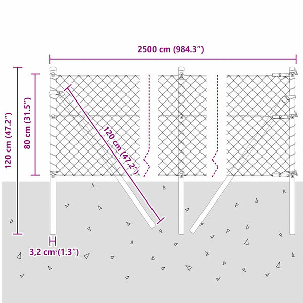 vidaXL Fence Post Grey 2.5 x 0.8 m (40 x 40 mm Mesh) Steel and PVC