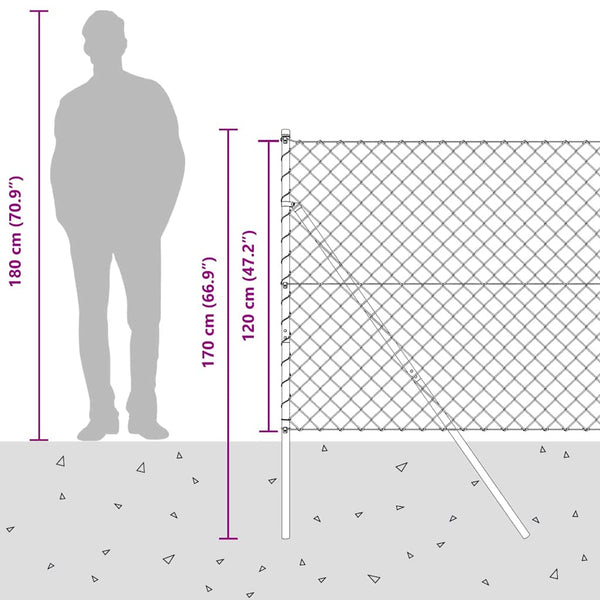vidaXL Grey Fence Post 25 x 1.2 m (60 x 60 mm Mesh) Steel and PVC