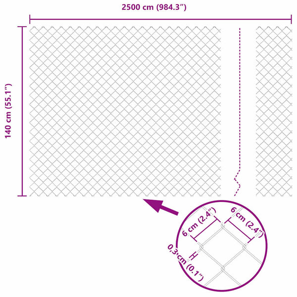 vidaXL Fence Post Grey 25 x 1.4 m (60 x 60 mm Mesh) Steel and PVC