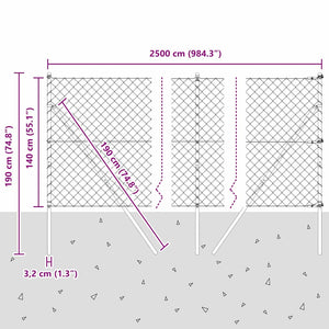 vidaXL Fence Post Grey 25 x 1.4 m (60 x 60 mm Mesh) Steel and PVC