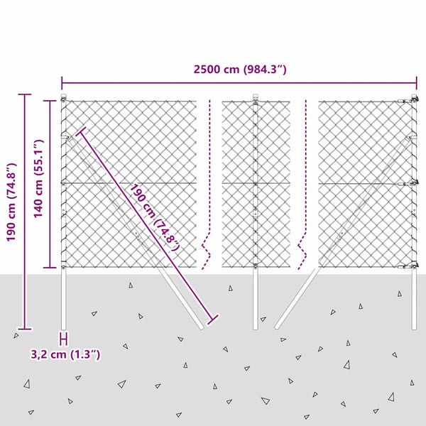 vidaXL Fence Post Grey 25 x 1.4 m (60 x 60 mm Mesh) Steel and PVC