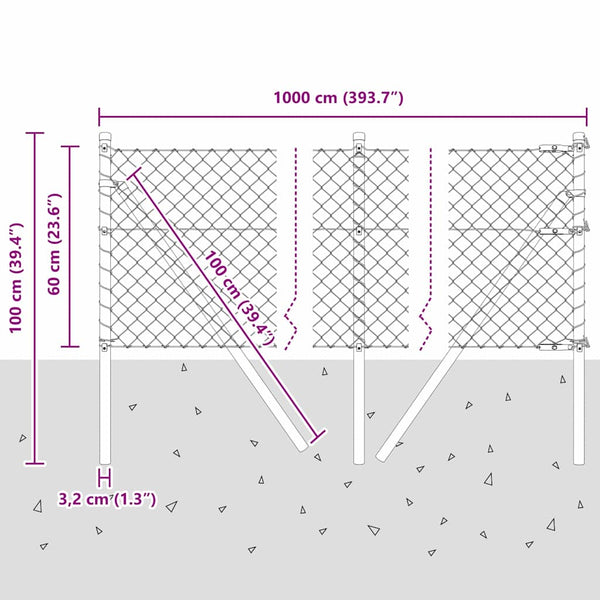 vidaXL Fence Post Silver 10 x 0.6 m (40 x 40 mm Mesh) Steel