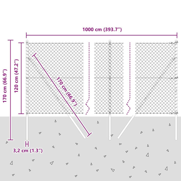 vidaXL Fence Post Silver 10 x 1.2 m (40 x 40 mm Mesh Size) Steel