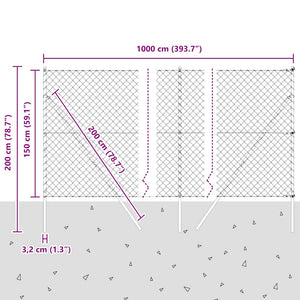 vidaXL Fence Post Silver 10 x 1.5 m (40 x 40 mm Mesh) Steel