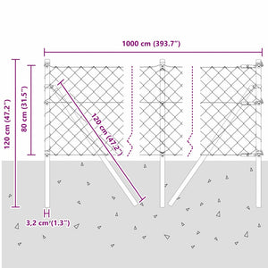 vidaXL Fence Post Silver 10 x 0.8 m (60 x 60 mm Mesh) Steel