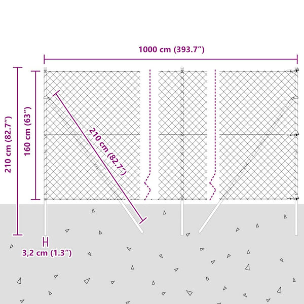 vidaXL Fence Post Silver 10 x 1.6 m (60 x 60 mm Mesh Size) Steel