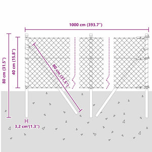 vidaXL Fence Post Silver 25 x 0.4 m (40 x 40 mm Mesh) Steel