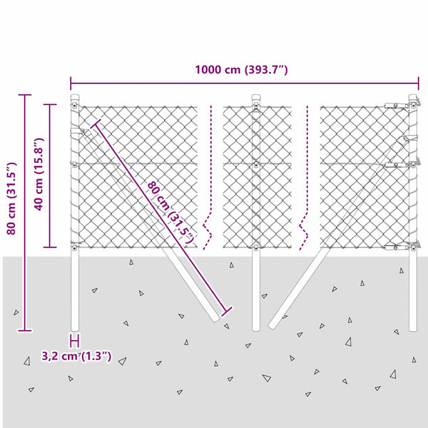 vidaXL Fence Post Silver 25 x 0.4 m (40 x 40 mm Mesh) Steel