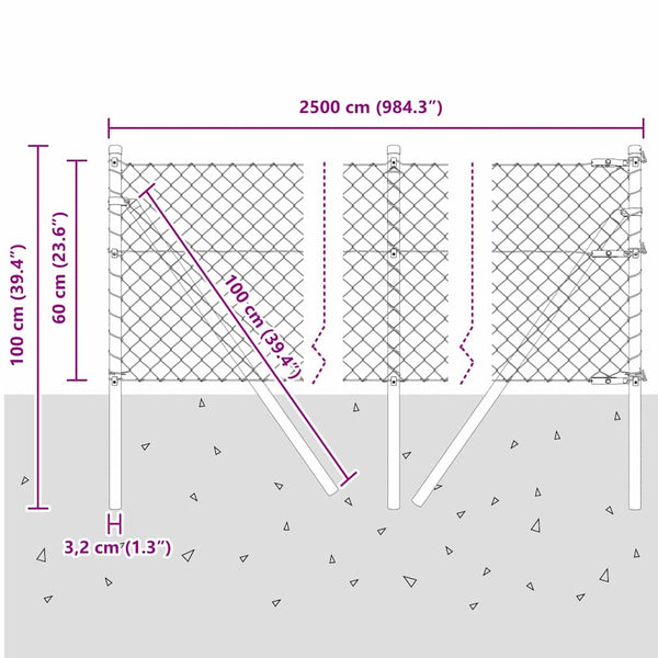 vidaXL Silver Fence Post 25 x 0.6 m (40 x 40 mm Mesh) Steel