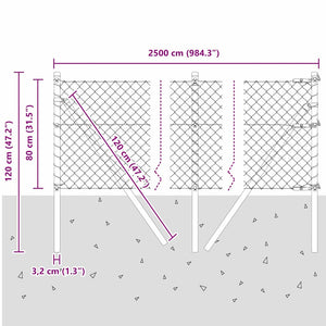 vidaXL Fence Post Silver 2.5 x 0.8 m (40 x 40 mm Mesh) Steel