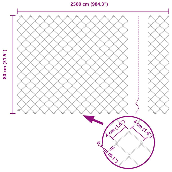 vidaXL Fence Post Silver 2.5 x 0.8 m (40 x 40 mm Mesh) Steel
